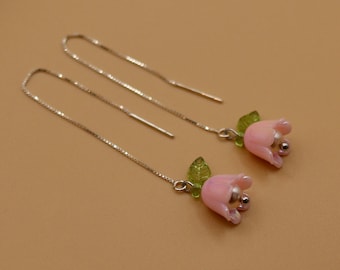 Flower Threader Earrings | 925 Sterling Silver Gold Plated Jewelry | Lily of the Valley