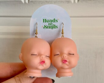 Baby Doll Head Necklace/Earrings | Doll Parts Jewelry | Quirky Halloween Accessory | Holiday Gift Ideas
