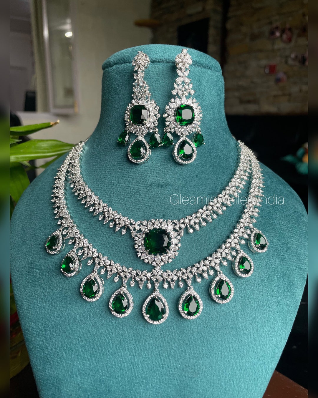 American Diamond Layered Necklace With Earrings main image 1