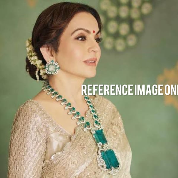 Nita Ambani inspired green long necklace / american diamond necklace