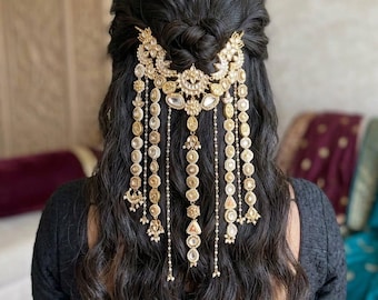 Joyería para el cabello con forma de luna, estrella y corazón, chapada en oro, exquisita joyería nupcial india para el cabello, estilo de peinado nupcial