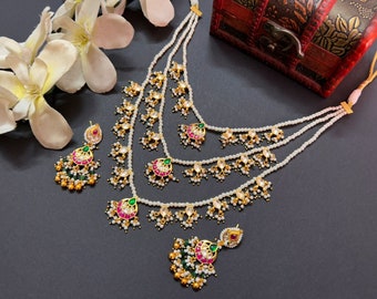 Pearl drop pachi kundan rani haar