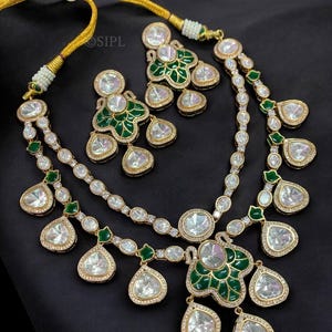 Moissanite Polki Gold Plated Necklace Set | Indian Wedding Jewelry | Kundan Jewelry | Kundan Necklace Set | Polki Necklace Set |