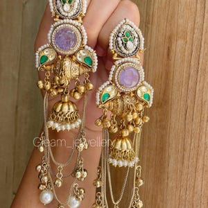 POONAM brass jhumka earrings /earrings /designer /unique /long jhumka/fusion earrings/ lite weight jhumka/ golden jhumka