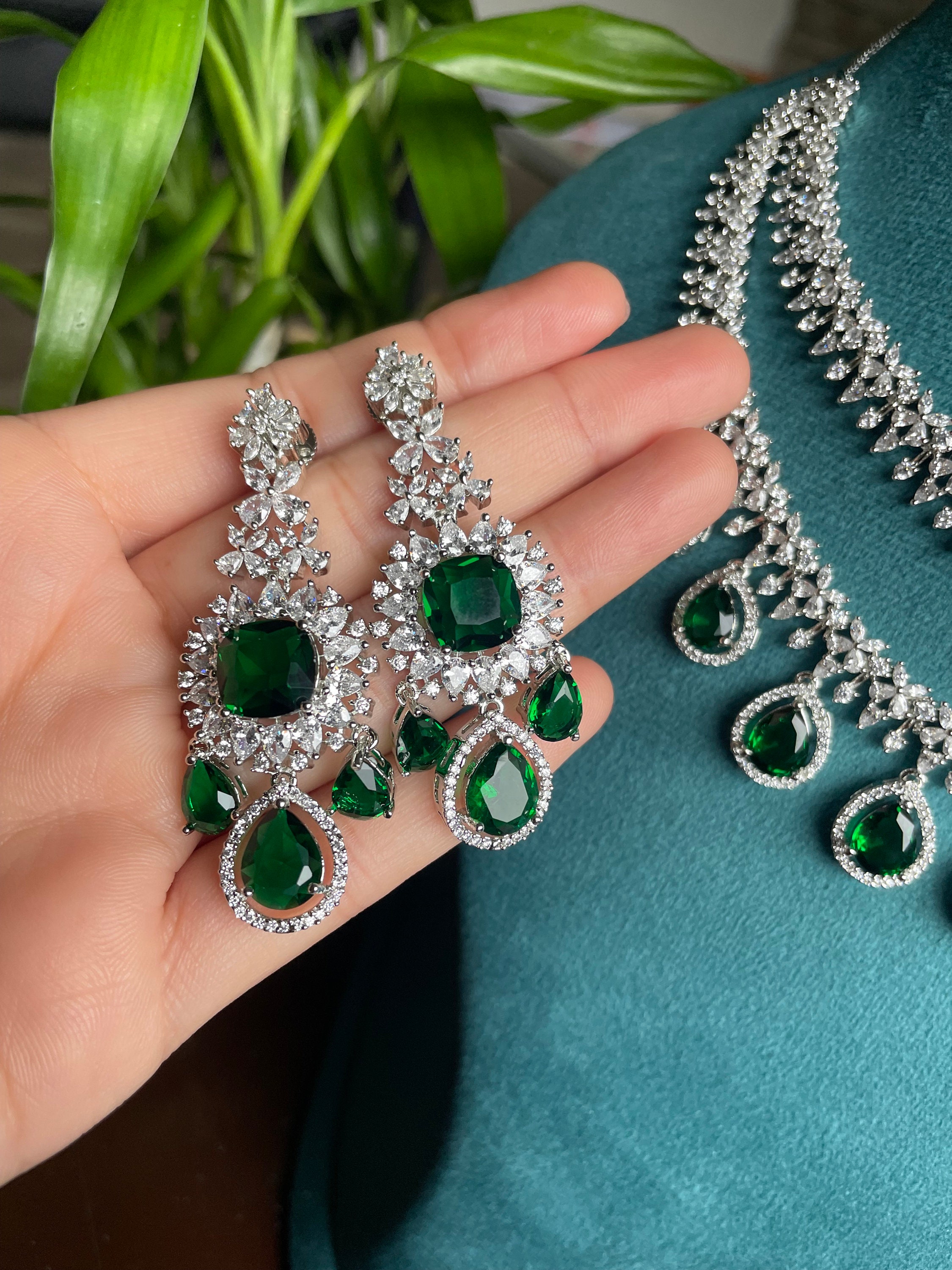 American Diamond Layered Necklace With Earrings