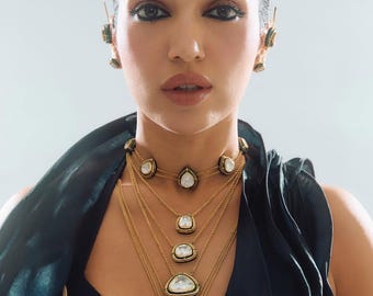 Conjunto de colar choker Kundan banhado a ouro - Joias para casamento indiano