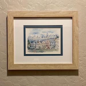 Impression Jegai originale des maisons victoriennes de San Francisco, peinture à l'aquarelle avec double passe-partout et cadre