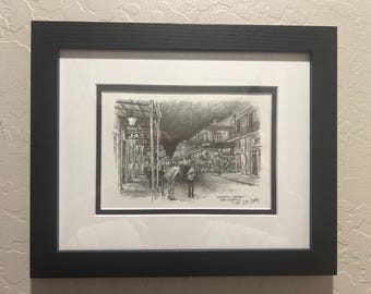 Don Davey Bourbon Street New Orleans Print Mardi Gras Jazz Double Matted and Framed