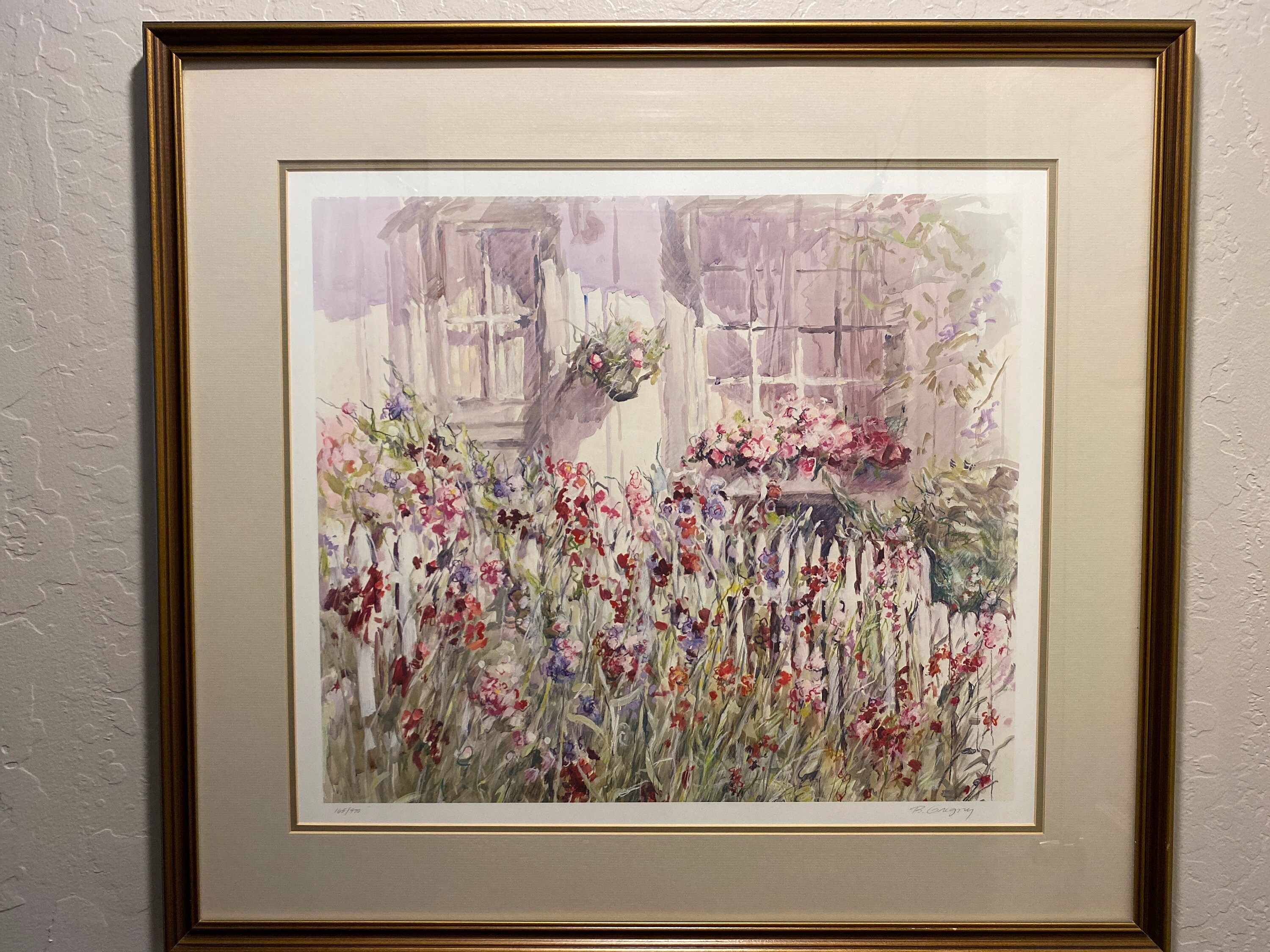 Litografía offset de Bonnie Gregory Beach Cottage, edición limitada, numerada y firmada, COA