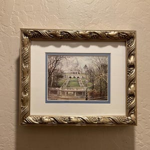 Carte postale vintage de Paris, peinture par Georges B de la basilique du Sacré-Cœur de Montmartre, double passe-partout et cadre