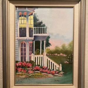 Original Oil Painting of Victorian House Signed by Artist Shirley