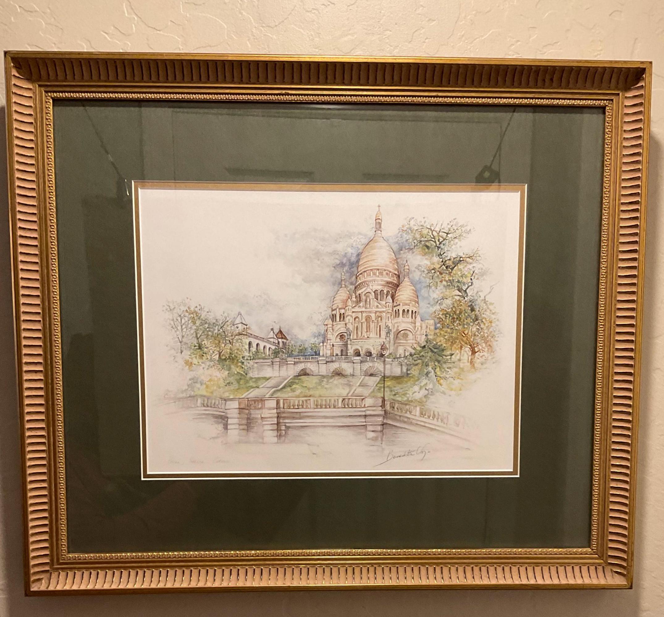 Vintage Lithograph of Watercolor Painting of Sacre Coeur, Paris