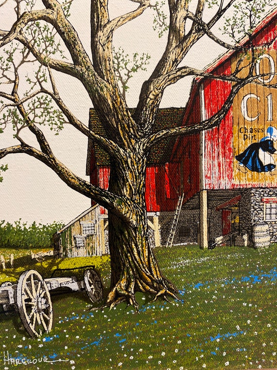 アメリカンヴィンテージ絵画　H.HARGROVE キャンパス地　セリグラフ Vintage Framed and Numbered H. Hargrove Oil Painting