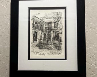 Don Davey &quot;Maison De Ville Courtyard&quot; print of a drawing in New Orleans 1976 New Orleans Art Mardi Gras