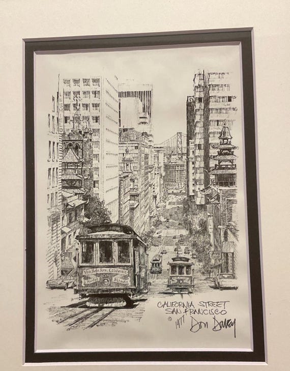 Don Davey San Francisco Cable Car Print - 1977 Framed Street Scene
