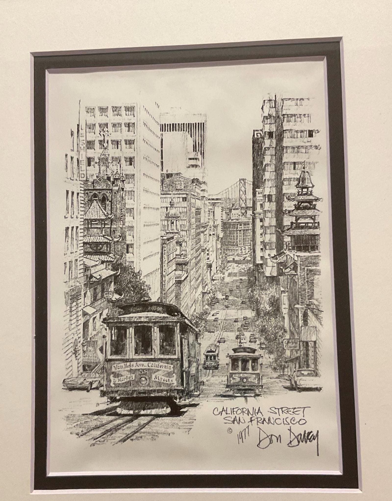 Don Davey San Francisco Cable Car Print - 1977 Framed Street Scene