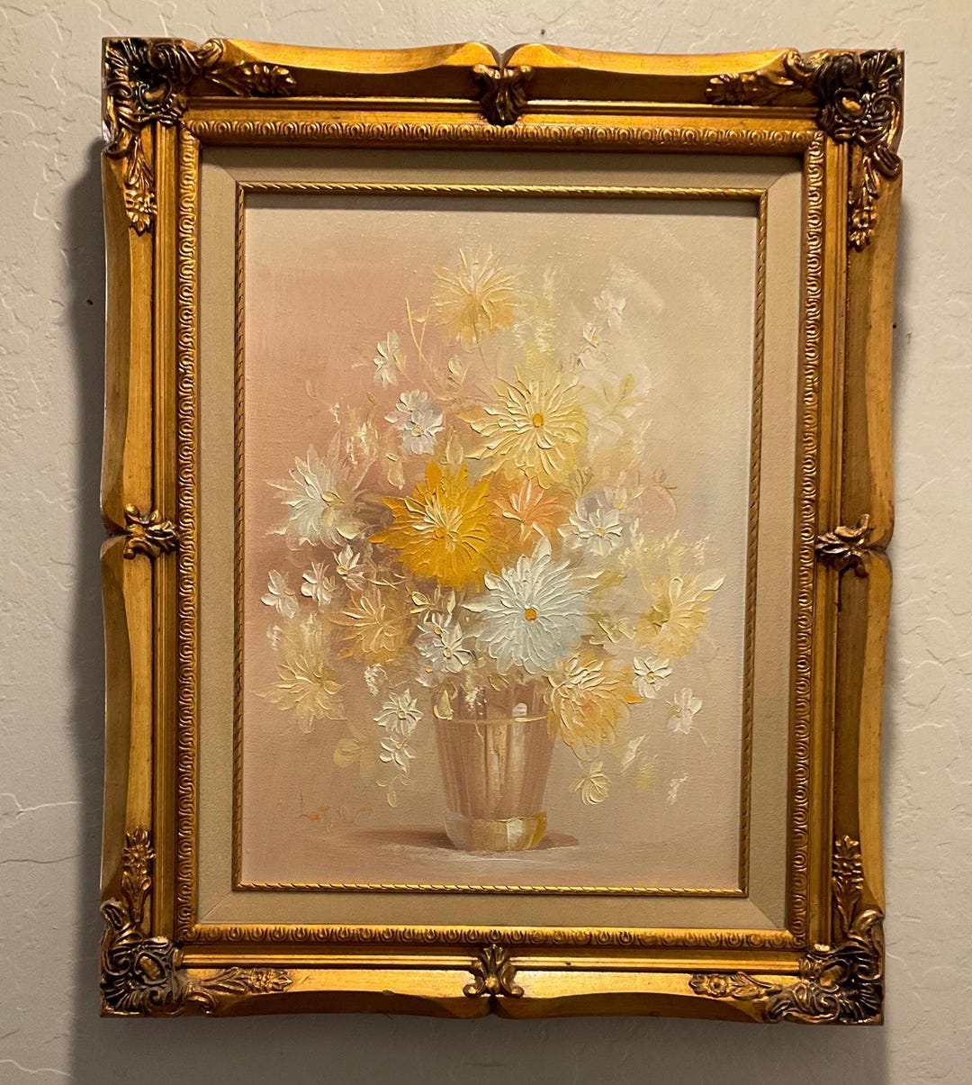 Vintage Original Oil Painting of Flowers in a Vase Guilded Frame ...