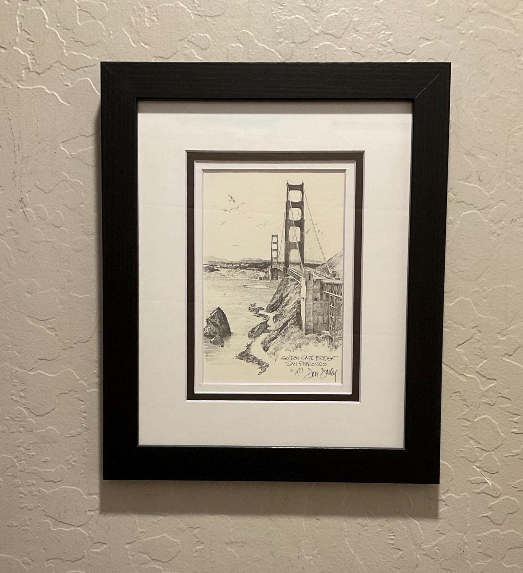 Don Davey Golden Gate Bridge Print of San Francisco 1977 Triple Matted and Framed