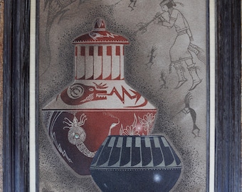 Sand Painting Signed Baatsoslani from Shiprock New Mexico Framed measures approximately 25” x 31”
