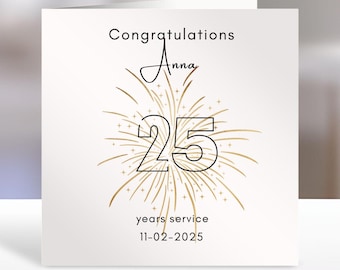 Work long service card, personalised work anniversary, appreciation card, employee thank you card for colleagues, BSL card, years of working