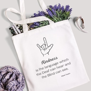 british sign language gift, deaf aware, tote bag, kindness, BSL, letterbox gift,  lens cloth,  teacher gift, love,asl, inclusive, ILY sign