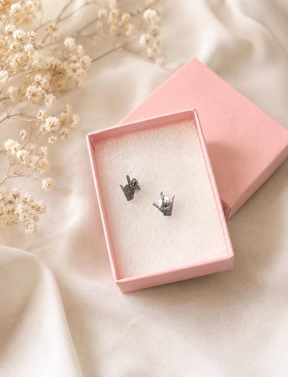 BSL earrings, british sign language, BSL gift, I love you sign, Deaf Aware, stud earrings, stainless steel, ILY handshape, for her, for mum,