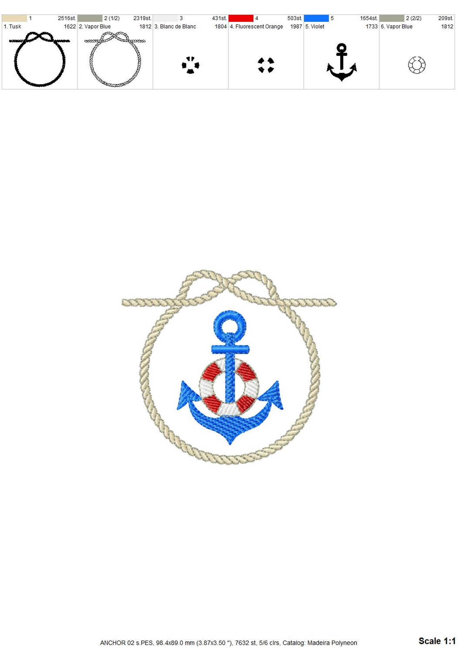 Anchor embroidery designs Nautical embroidery design Etsy