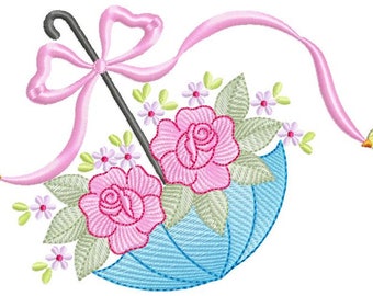UMBRELLA with Birds and FLOWERS Embroidery Designs,  embroidery designs - Baby girl machine embroidery design - instant download -