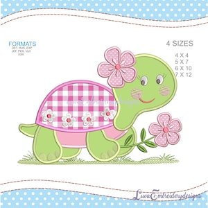 CUTE TURTLE APPLIQUE Embroidery designs - Turtle embroidery design, Girl Applique Machine embroidery file. Instant Download