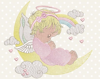 ANGEL EMBROIDERY Design, Cute Angel GIRL Embroidery design, Baptism embroidery design,  instant download