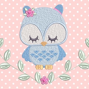 Girly Owl Machine Embroidery Design (Instant Download)