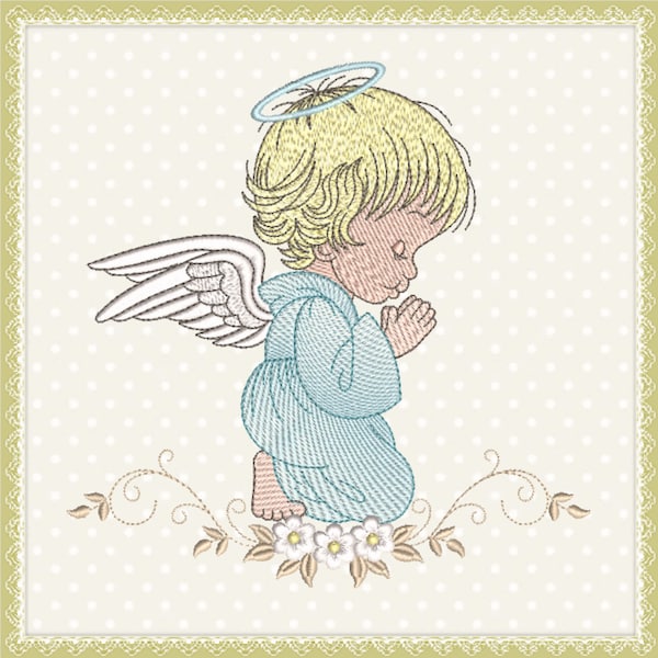 ANGEL EMBROIDERY Design, Lindo Angel Boy Diseño de bordado, Diseño de bordado de bautismo, descarga instantánea