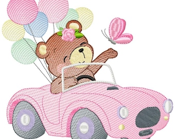 Bear in Car Embroidery Design: Baby Machine Embroidery (Instant Download)