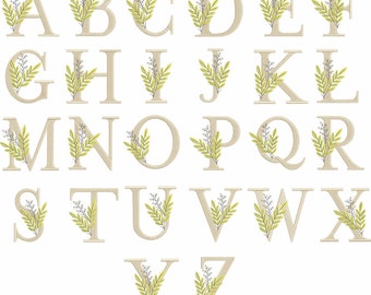Floral Single Initial Embroidery Design: Monogram Font (Instant Download)