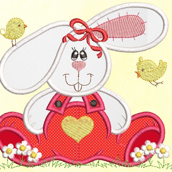 BUNNY  EASTER APPLIQUE Machine Embroidery Design - Rabbit embroidery designs,   - Baby Girl embroidery file - Bunny Applique Easter