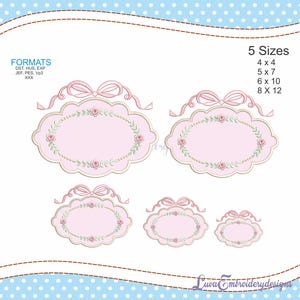 Flower Frame Applique Embroidery Design with Bow (Digital Download, Machine Embroidery File)