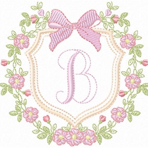 Monograma inicial único Máquina de flores Bordado Fuente MONOGRAM, Descargas instantáneas, DISEÑOS DE BORDADO GIRL
