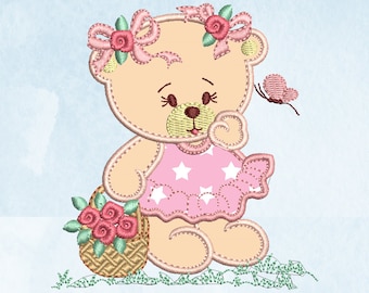 Bear Applique Embroidery Design: Machine Embroidery Pattern (Instant Download)