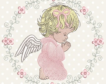 ANGEL EMBROIDERY Design, Cute Angel GIRL Embroidery design, Baptism embroidery design,  instant download