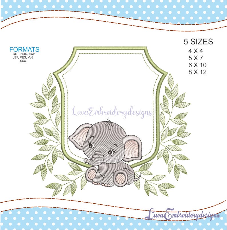 CUTE ELEPHANT FRAME, Rippled Embroidery Design, Safari-baby Embroidery ...