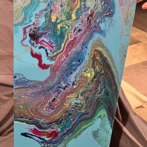 12x24” Blue Base Multi-Color Pour Painting