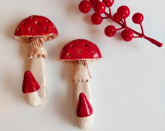 Handmade Ceramic Mushroom Wall Hook • Cottagecore Toadstool Hanger