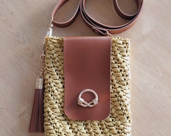 handmade raffia crossbody phone bag