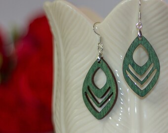 Boho Wood Dangle Earrings: Sterling Silver, Hypoallergenic