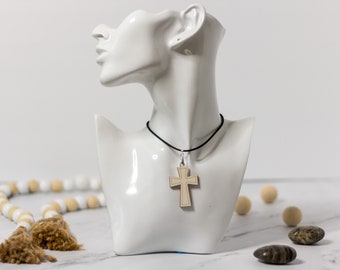 Handmade Wooden Cross Necklace, Christian Minimalist Pendant