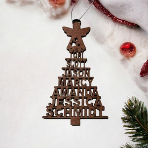 Family Name Christmas Ornament, Christmas Tree Personalized Ornament, Personalized Christmas Ornament, Wooden Christmas Ornament