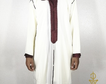 ハンドメイドのモロッココットンジェラバ：メンズカフタンロングドレス