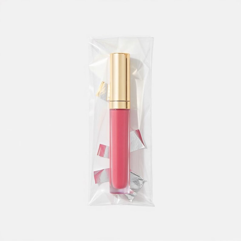 May include: A clear plastic bag containing a pink lip gloss with a gold cap.