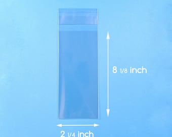 100 2 1/4 x 8 1/8 inch Clear Cello Bag Self Sealable Bag Plastic Packaging - Free Shipping