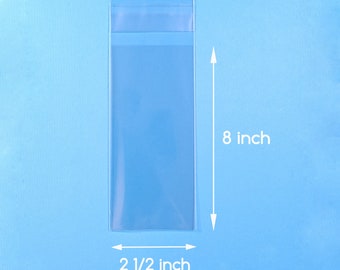 100 2 1/2 x 8 inch Clear Cello Bag Self Sealable Bag Plastic Packaging